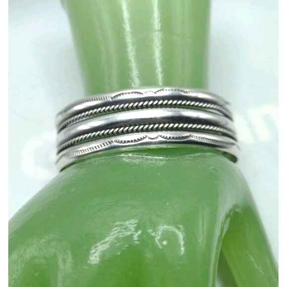 Native American 3/4" Navajo Sterling Silver Bracelet Cuff TAHE 41g Size 6.5-6.75 - Picture 15 of 15